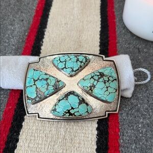 Turquoise and Silver Decorative Belt Buckle